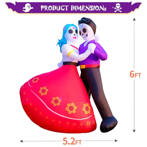 Halloween Inflatable Dancing Skeleton Couple - Día de Los Muertos 6FT Decor with Built-in LEDs
