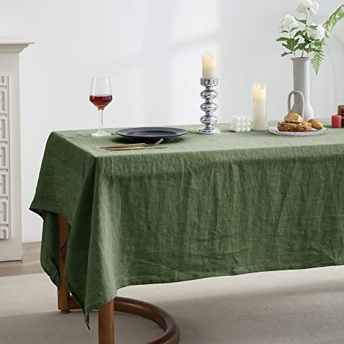 Everly 100% Linen Rectangle Tablecloth 60x120 Inches Green for Dining & Events