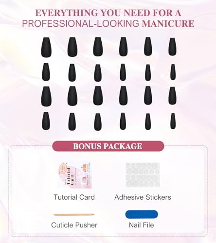 Coffin Black Velvet Matte Fake Nails - Long Press On Nails, 12 Sizes, Variation 07