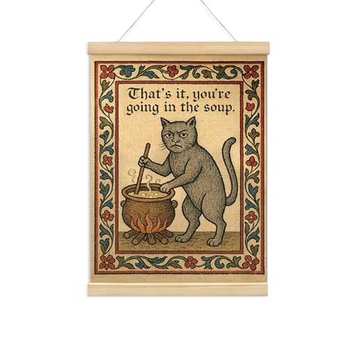 Funny Medieval Cat Wall Poster Hanger Frame - Soup Cat Design, 12x16