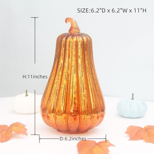 Mercury Glass Pumpkin Lights with Timer - Gold, 11 Inch Fall Halloween Decor
