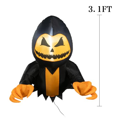 Inflatable Halloween Window Decoration - Pumpkin Ghost with White Lighting, 3.5 ft
