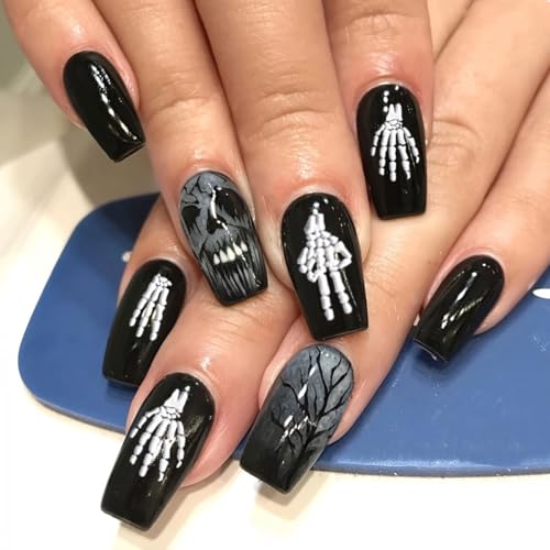 Halloween Skeleton Nail Stickers - 6 Sheets 5D Embossed Skull Decals for Manicure