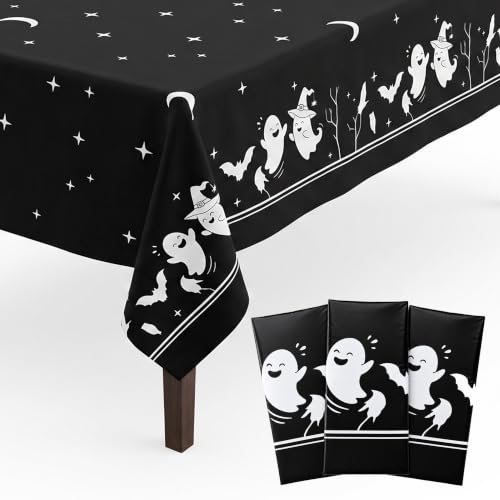 Halloween Plastic Tablecloths 3-Pack - Spooky Party Decor for Indoor & Outdoor Events