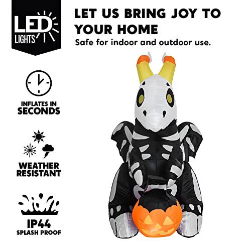 Halloween Inflatable Skeleton Dragon Light Up Yard Decor - 5 FT Tall, Outdoor Blow Up Decoration with LEDs & Stakes - Skeleton Dragon Variation