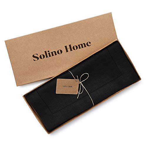 Linen Table Runner 16x108 in Black Hemstitch - Classic Home Decor