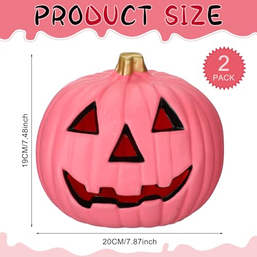 Pink Light Up Halloween Jack O Lantern Decor Set of 2 - Indoor & Outdoor