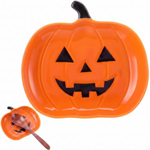 Halloween Jack O Lantern Ceramic Spoon Rest - Pumpkin Kitchen Counter Accessory - Orange