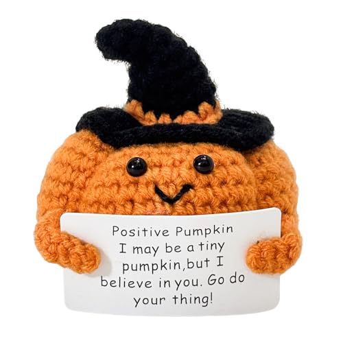 Halloween Emotional Support Crochet Pumpkin Sign - Mini Positive Gift for Home & Office - Variation: Pumpkin