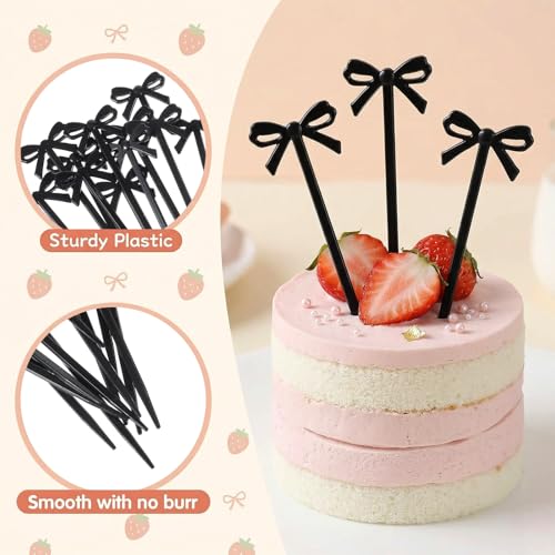 Black Bowknot Toothpicks for Appetizers and Drinks - 30 Pack