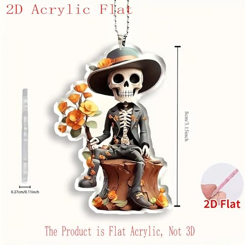 Halloween Skeleton Acrylic Hanging Ornament Set - 2D Flat Car Rearview Mirror Decorations - Variation 2D-2