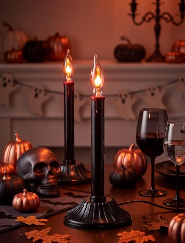 Black 2-Pack Halloween Window Candles with Flickering Flame Bulbs - Spooky Decor
