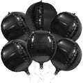 Black 4D Round Balloons - Metallic Mirror Finish Helium Balloons for Party Backdrop, 6 Pack - Black