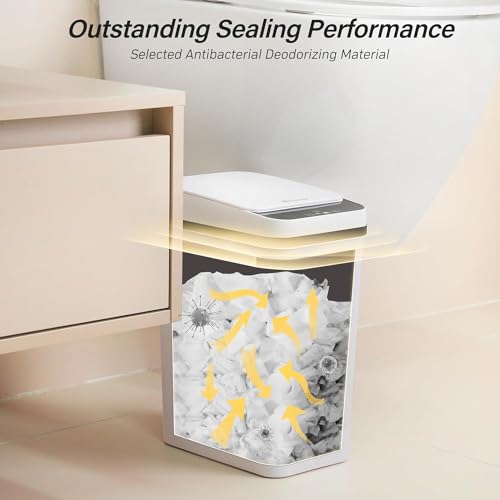 FRESHLIX 4 Gallon Touchless Bathroom Trash Can with Lid - White, Battery Operated