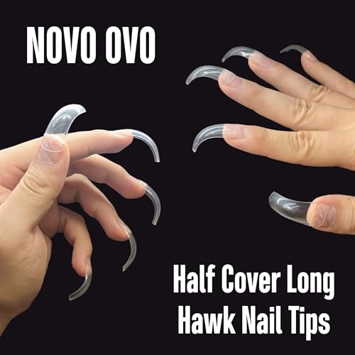Long Square Claw Transparent Nail Tips - 10 Sizes, Clear, Extra Deep Curve, Soft Gel False Nails - Small Box Variation
