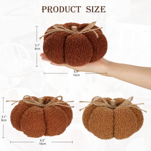 6-Inch Fall Pumpkin Decorations Set of 3 Brown Fabric Pumpkins - Rustic Home Decor
