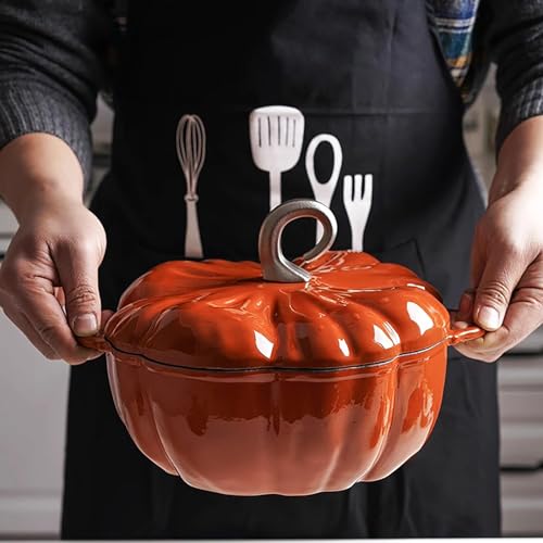 Orange Pumpkin Dutch Oven Pot with Lid - 3.9 Quart Enamel Cast Iron Stew & Soup Pot