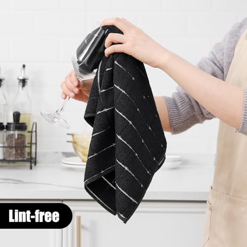 Homaxy Microfiber Kitchen Towels and Dishcloths Set - Black Plaid - 12 Pack