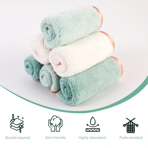 Microfiber Makeup Remover Cloths 6-Pack - Reusable Face Wipes for Sensitive Skin, Green & White Variations
