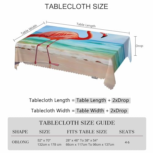 Flamingo Tablecloth - Pink Flamingo Ocean Beach Rectangular Cover 70x52 Inches - Kitchen & Dining Decor