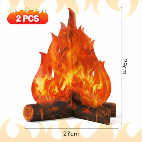 Fake Campfire Flame Decorations Set - 12 Inch 3D Artificial Fire Props for Parties and Camping - Red, 2 Pcs