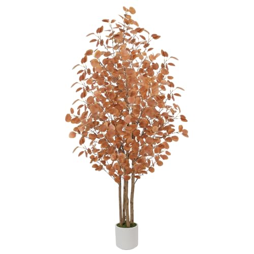 Artificial Eucalyptus Tree 6ft Fall Tree with Brown Trunks and Lifelike Leaves - Floriv