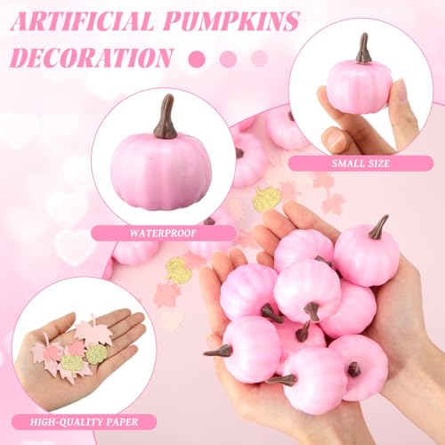 Pink Mini Pumpkins Set - 50 Foam 2 Inch with 100 Confetti for Fall & Events - Variation: Pink / Classic Style