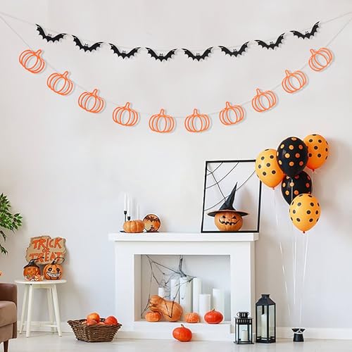 Rustic Halloween Bunting Set - Pumpkin & Bat Paper Garlands for Party Decor