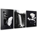 Black and White Butterfly and Flowers Wall Art - Ready to Hang Landscape Decor