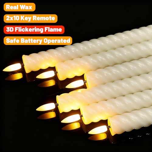 Ivory Waxy Flameless Taper Candles with Remote Timer - Set of 6