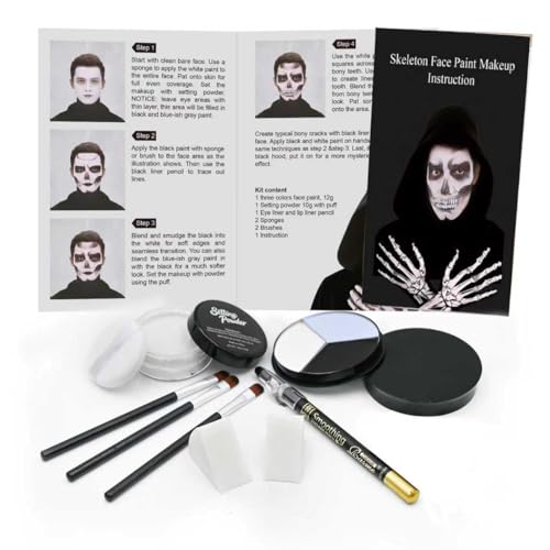 Halloween Skeleton Makeup Kit with Face & Body Paint, Brushes & Sponges