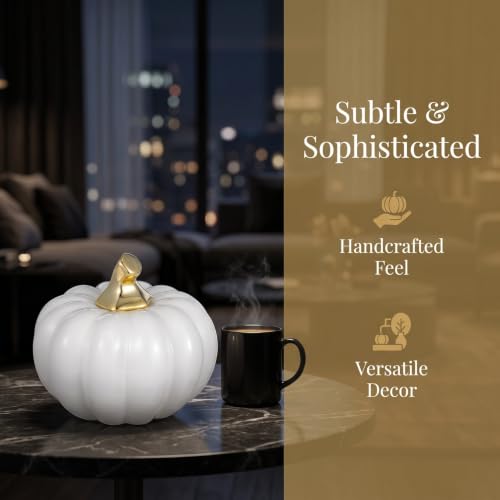 White Ceramic Pumpkin Decor - Halloween Table Ornament for Home & Holiday