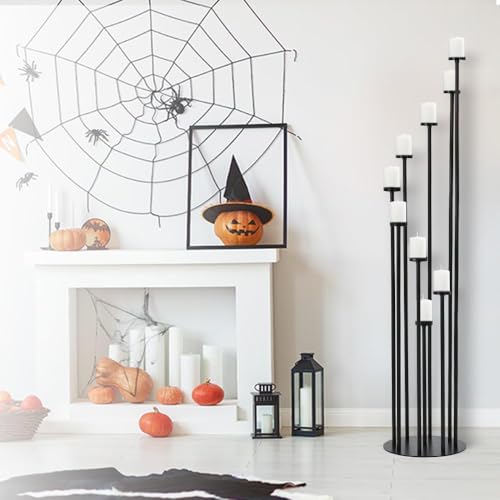 Black 44 Inch Metal Floor Candelabra Centerpiece - 9 Arm Candle Holder for Halloween, Weddings & Home Decor - Variation: Black / 2 Pcs