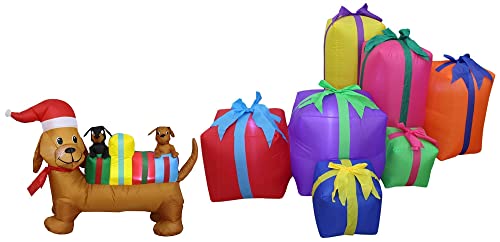 Inflatable Christmas Decorations Bundle with Lighted Puppies and Gift Boxes - Indoor & Outdoor Holiday Decor