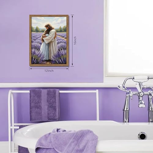 Jesus Embracing Girl Framed Christian Wall Art - 16x12in Religious Canvas Print - Lavender Scene