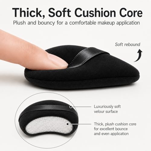 Black 6-Piece Triangle Powder Puffs - Velour Makeup Sponges for Loose & Compact Powder