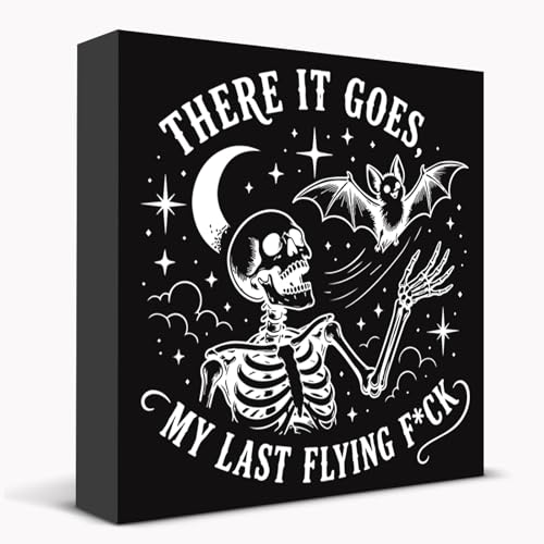 Halloween Skeleton Wood Sign - Spooky Season Home Decor for Fall & Parties