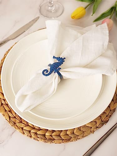 Blue Coastal Sea Creatures Napkin Ring Set of 6 - Beach & Summer Table Decor