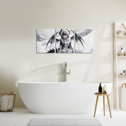 Anime Girl Wall Decor Canvas Set - White Frame, 12x16 Inches