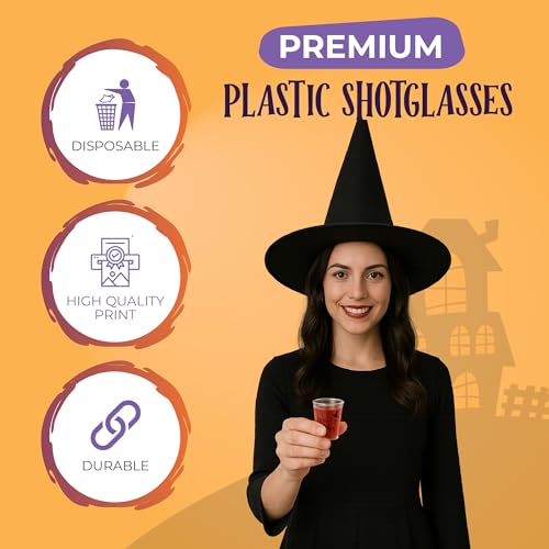 Halloween Shot Glasses Set of 100 - Spooky Plastic Drinkware for Party Decorations