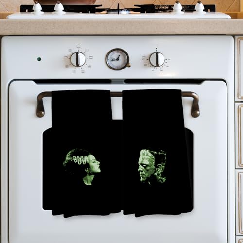 Gothic Couple Kitchen Towels - Frankenstein & Bride Spooky Dish Hand Towels 16x24