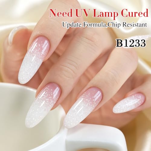 Double Rhythm Milky White Gel Nail Polish with Glitter - Snowflake Glow Variation, 15ML