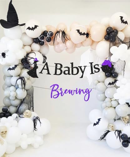 Halloween Baby Shower Banner - Glitter 'A Baby Is Brewing' Decorations