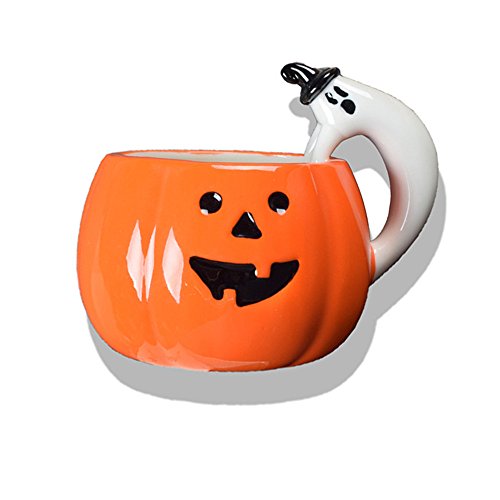 Halloween Pumpkin Mug Ceramic Cup with Ghost Handle 10oz Orange Fall Decor