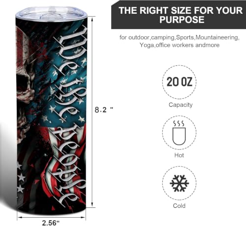 Black Patriotic Skull Tumbler 20oz Travel Mug - American Flag Design