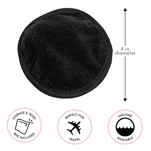 Reusable Makeup Remover Wipes 4-Inch Black Face Towels with Laundry Bag - 5 Pack