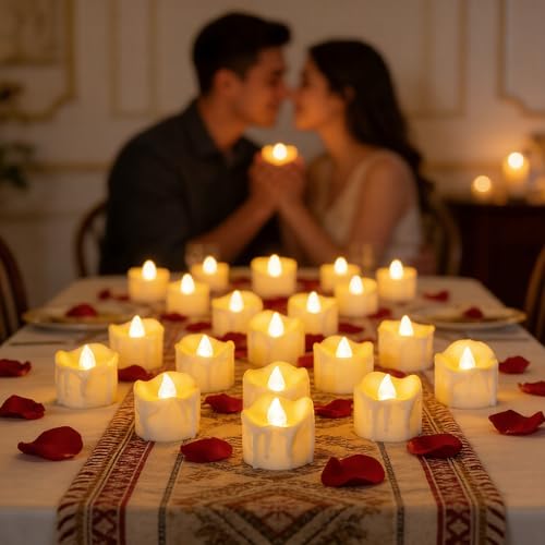 48 Pack Battery Operated Flameless LED Tea Lights with Timer - Flickering Votive Candles for Indoor & Outdoor Holiday Decor - Variation of Timer Tea Lights-C 48PCS