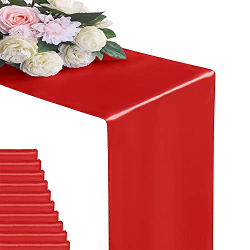 24 Pack Satin Table Runner 12x108 Inches for Wedding Party Banquet Decorations - Scarlet