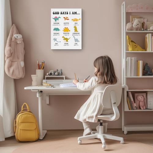 Inspirational Dinosaur Christian Canvas Wall Art - Nursery Decor, 15x11.42 Inches - Variation: Dinosaur