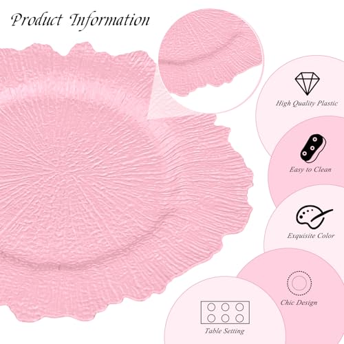 Pink Plastic Charger Plates Set of 24 - 13 Inch Reef Design for Weddings & Events - Variation of THIS Listing